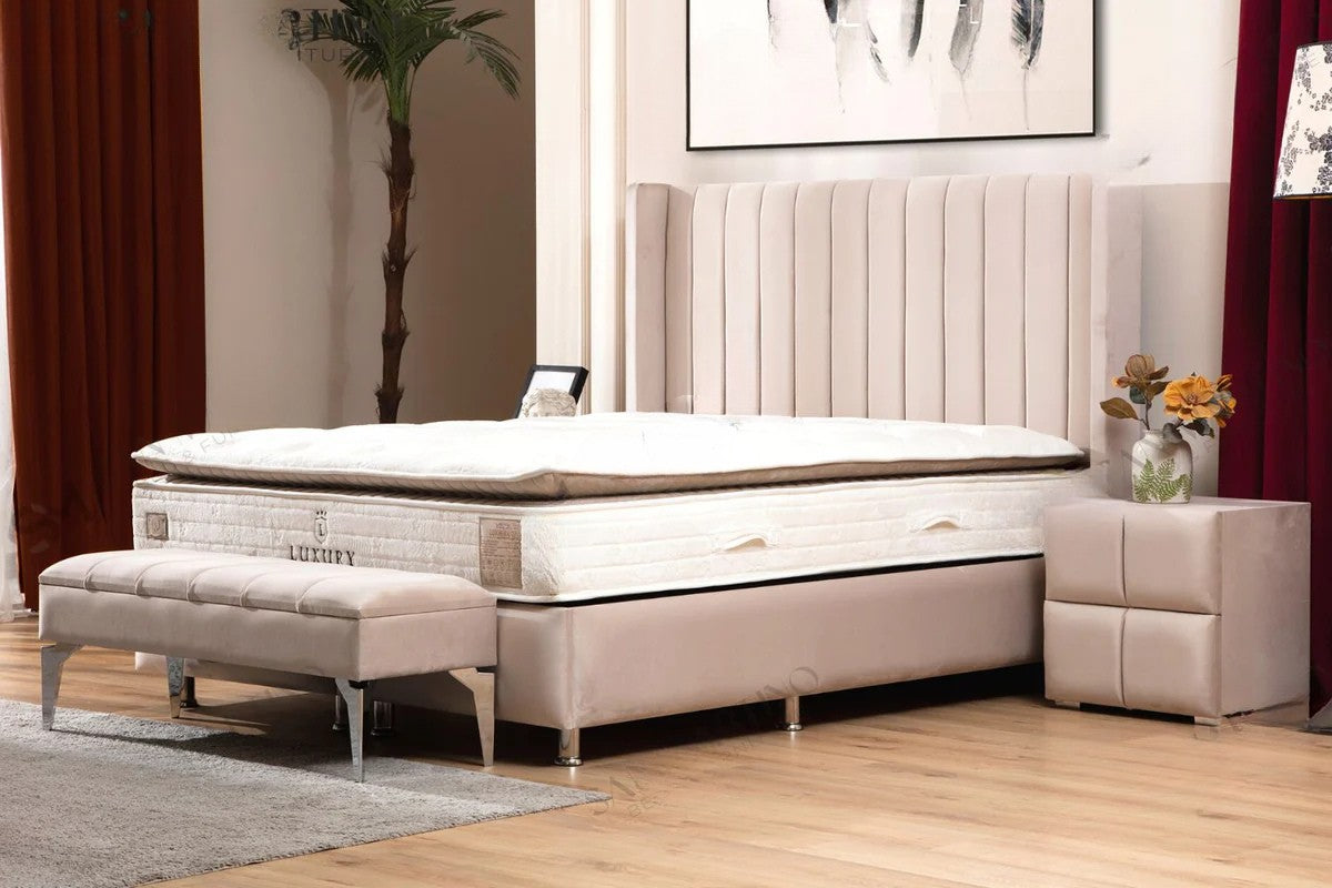 Lit Coffre TOKYO BEIGE ou GRIS - Velours