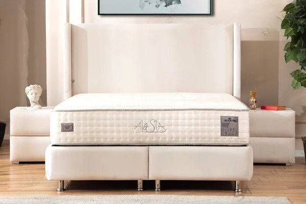 Lit coffre Coco blanc ecru en velours avec rangements intégrés, design moderne et confortable, par HomeDeLuxe.