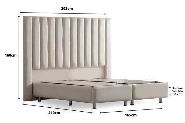 Lit coffre Athena blanc cassé en velours de la marque HomeDeLuxe, avec finition élégante et design moderne.