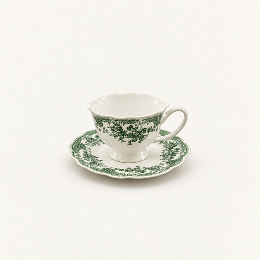 Set de six tasses et sous tasses vintage vertes