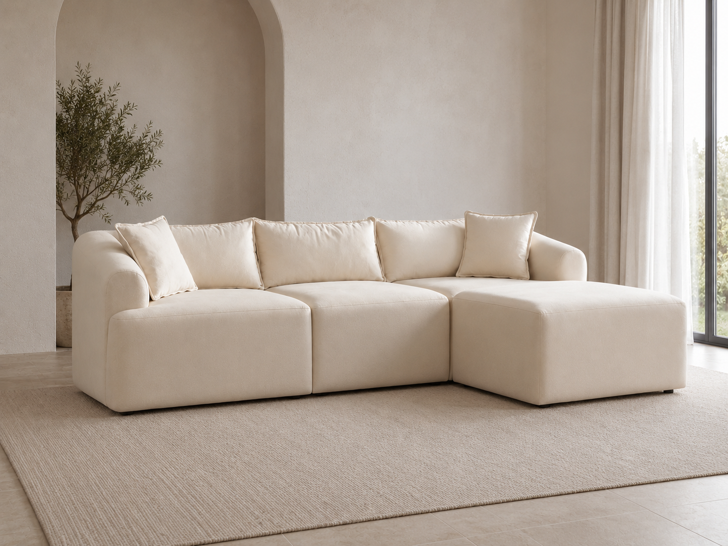 Canapé Mila Modulable Velours Blanc cassé
