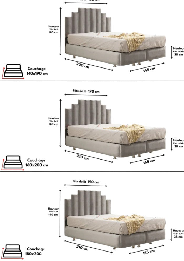 Lit Coffre NATURA GRIS - Velours