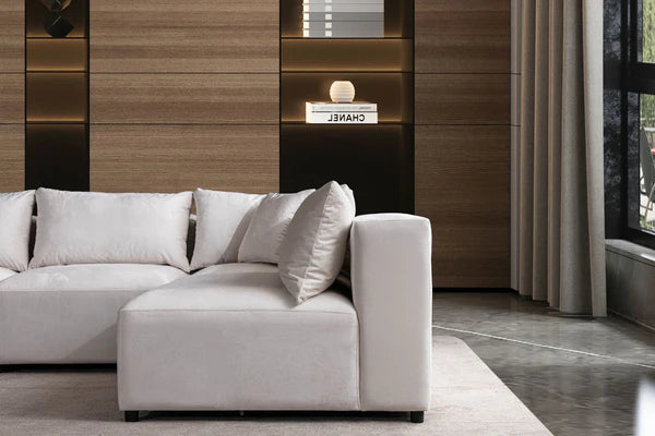 Canapé Azra Modulable Velours Blanc cassé