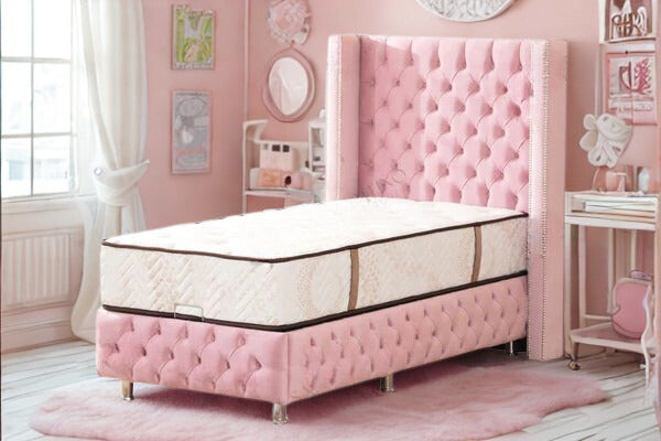 Lit Coffre Enfant CLOUTE - Velours capitonné