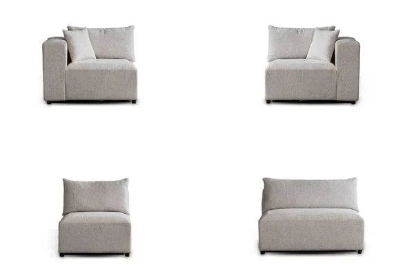 Canapé modulable Azra en chenille blanc cassé de HomeDeLuxe, vue de face montrant l'assise et les coussins confortables.
