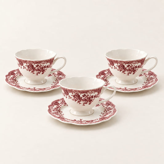 Set de six tasses et sous tasses vintage rouge