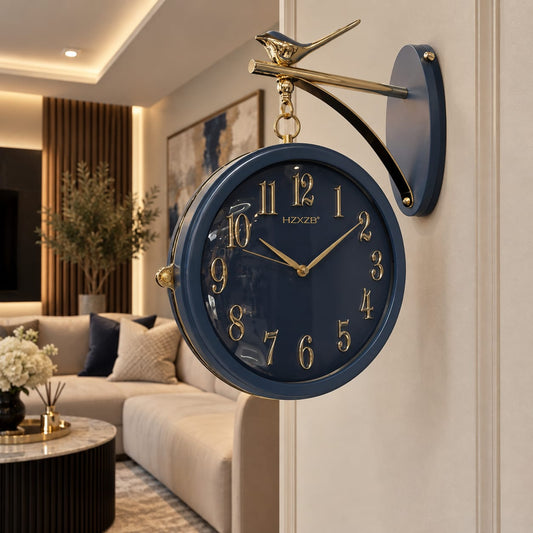 Horloge murale double cadran bleu