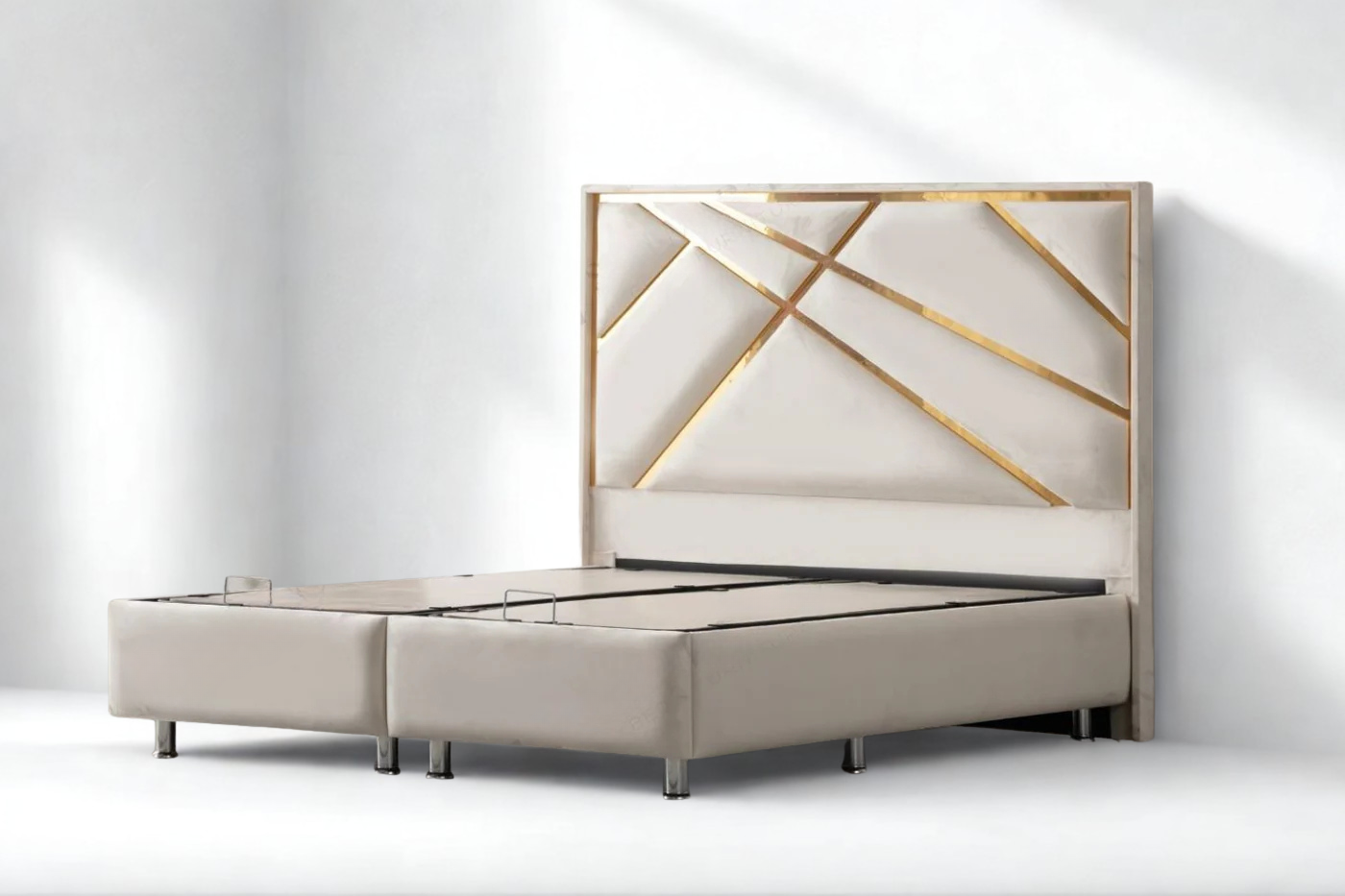 Lit Coffre PARMA BEIGE CLAIR - Velours