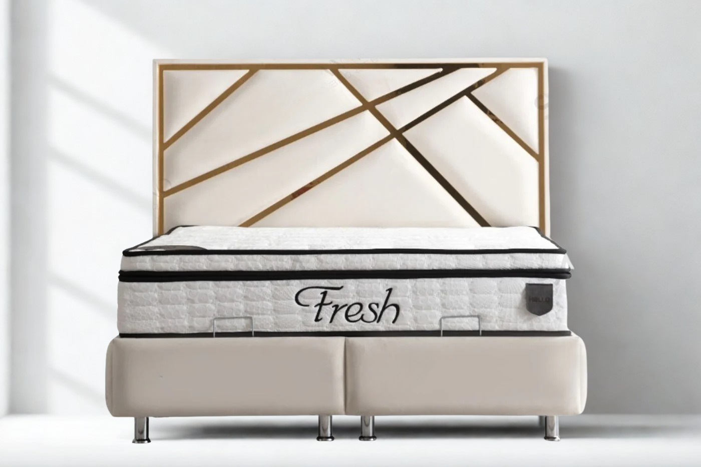 Lit Coffre PARMA BEIGE CLAIR - Velours