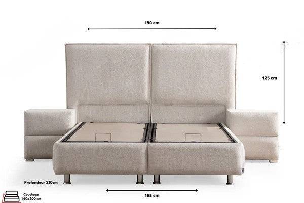 Lit coffre Maya blanc cassé en chenille de HomeDeLuxe, avec espace de rangement intégré et tissu doux.