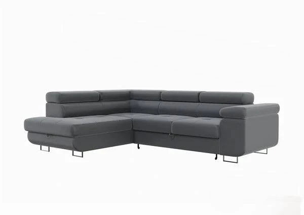 Canapé d'angle convertible Tony beige de HomeDeLuxe avec design moderne, vue oblique montrant le côté gauche.