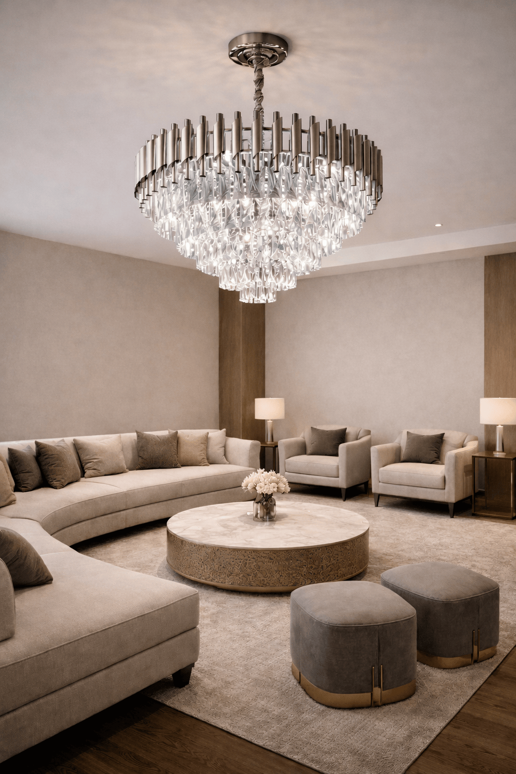 Lustre à pampilles de 60 cm en verre et cadre en métal finition chromée - Home de Luxe France