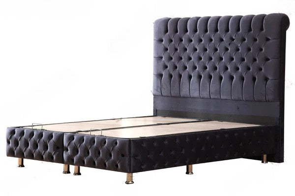 Lit Coffre LUNA GRIS ANTHRACITE - Velours capitonné