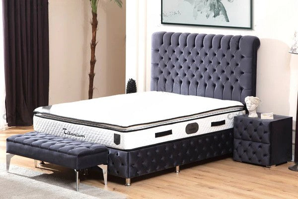 Lit Coffre LUNA GRIS ANTHRACITE - Velours capitonné