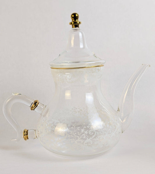 Théière en verre HomeDeLuxe avec couvercle, transparente, pour infuser du thé, élégante et moderne.