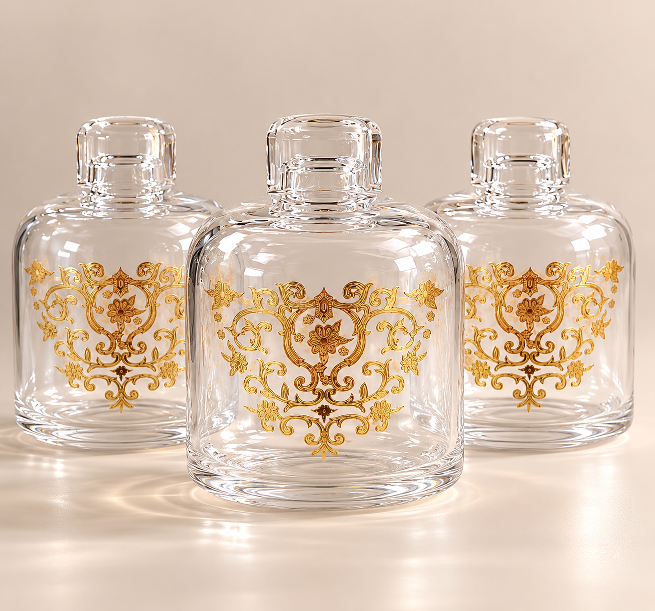 Trio de mini bocaux dorés