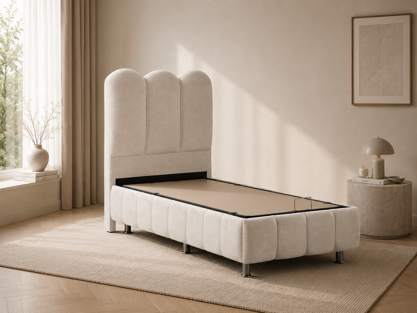 Lit Coffre Enfant EVA BLANC CASSE - CHENILLE