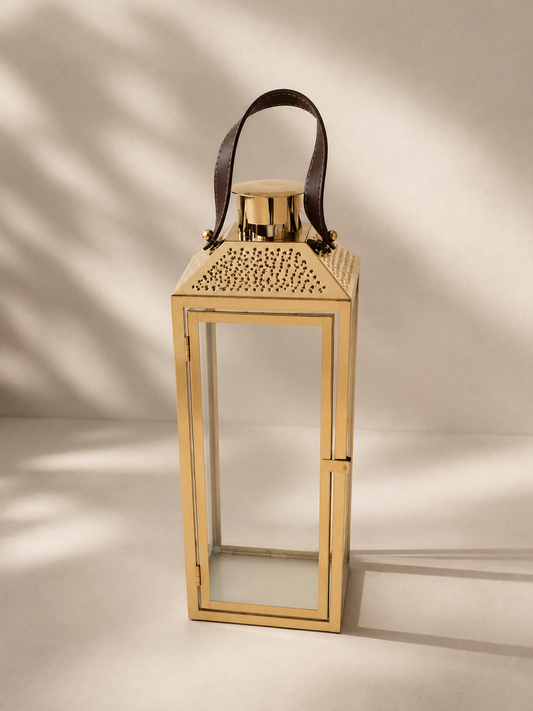 Lanterne dorée cuir