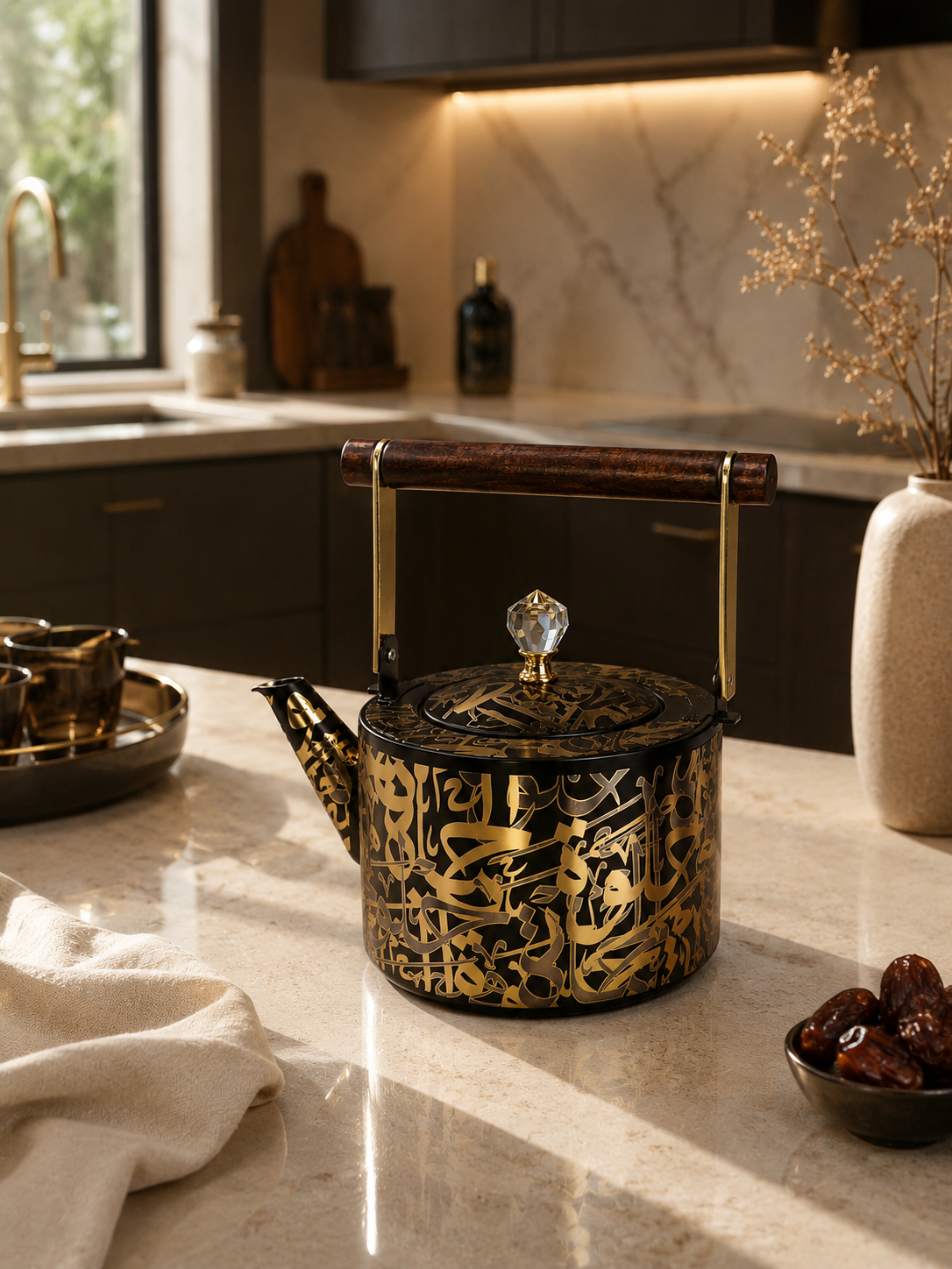 Théière 1.5L noire & dorée écriture