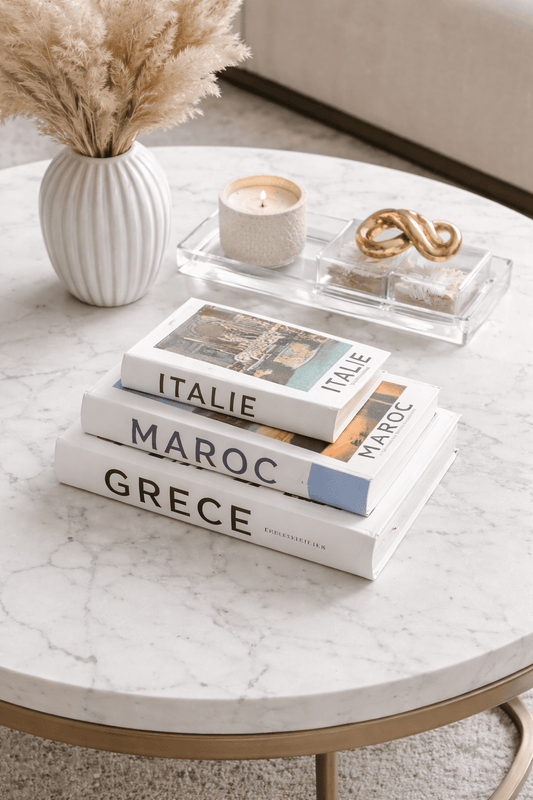 Ensemble de 3 livres boîtes en bois Italie Maroc et Grece - Home de Luxe France 