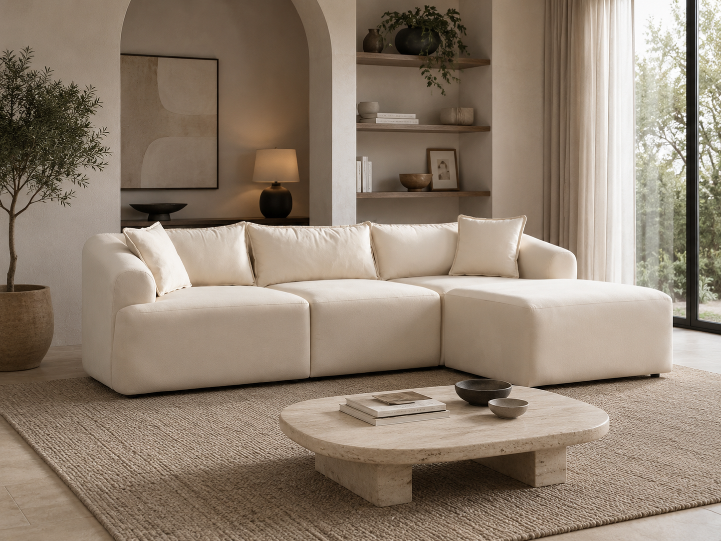 Canapé Mila Modulable Velours Blanc cassé