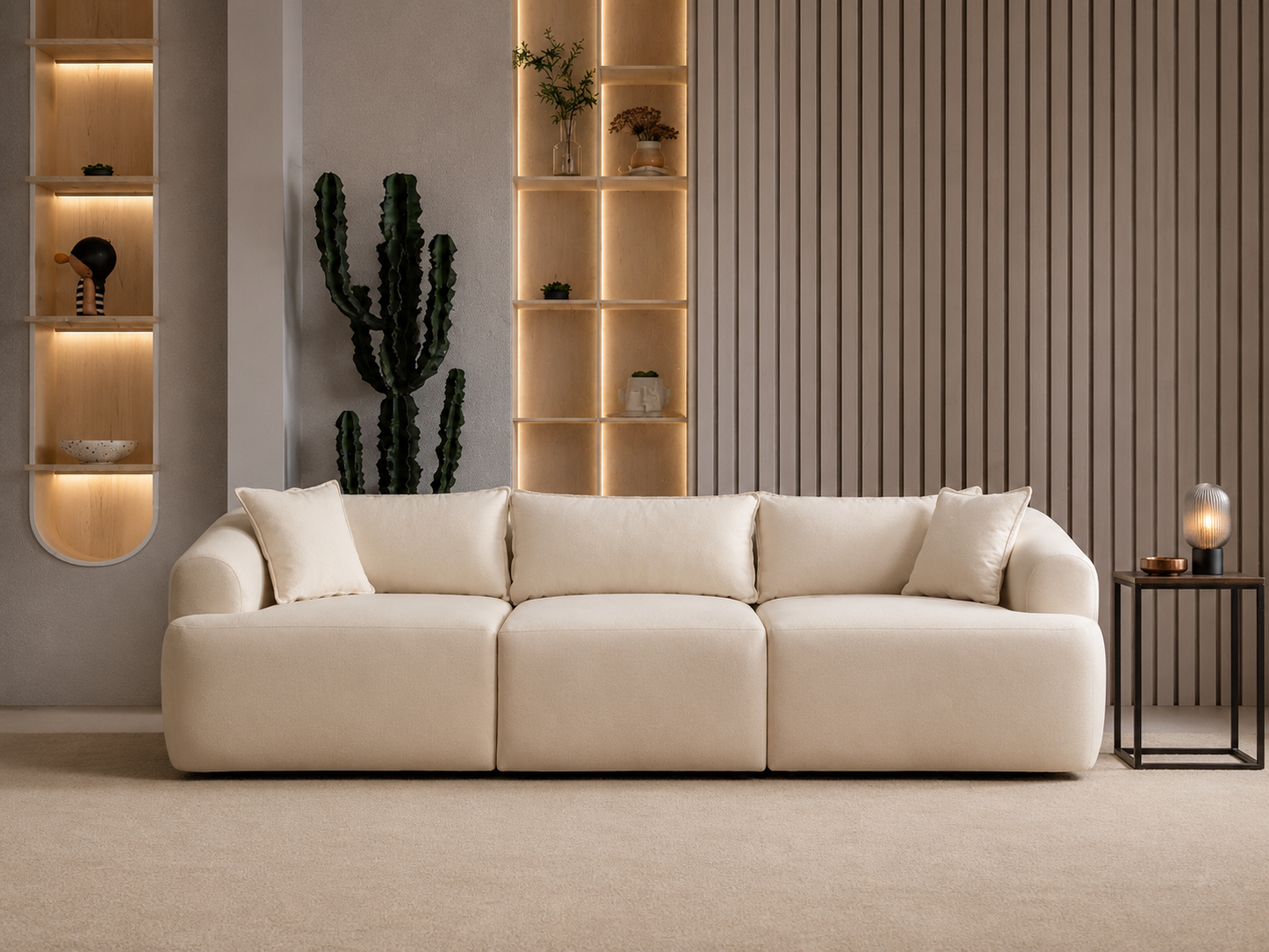 Canapé Mila Modulable Velours Blanc cassé