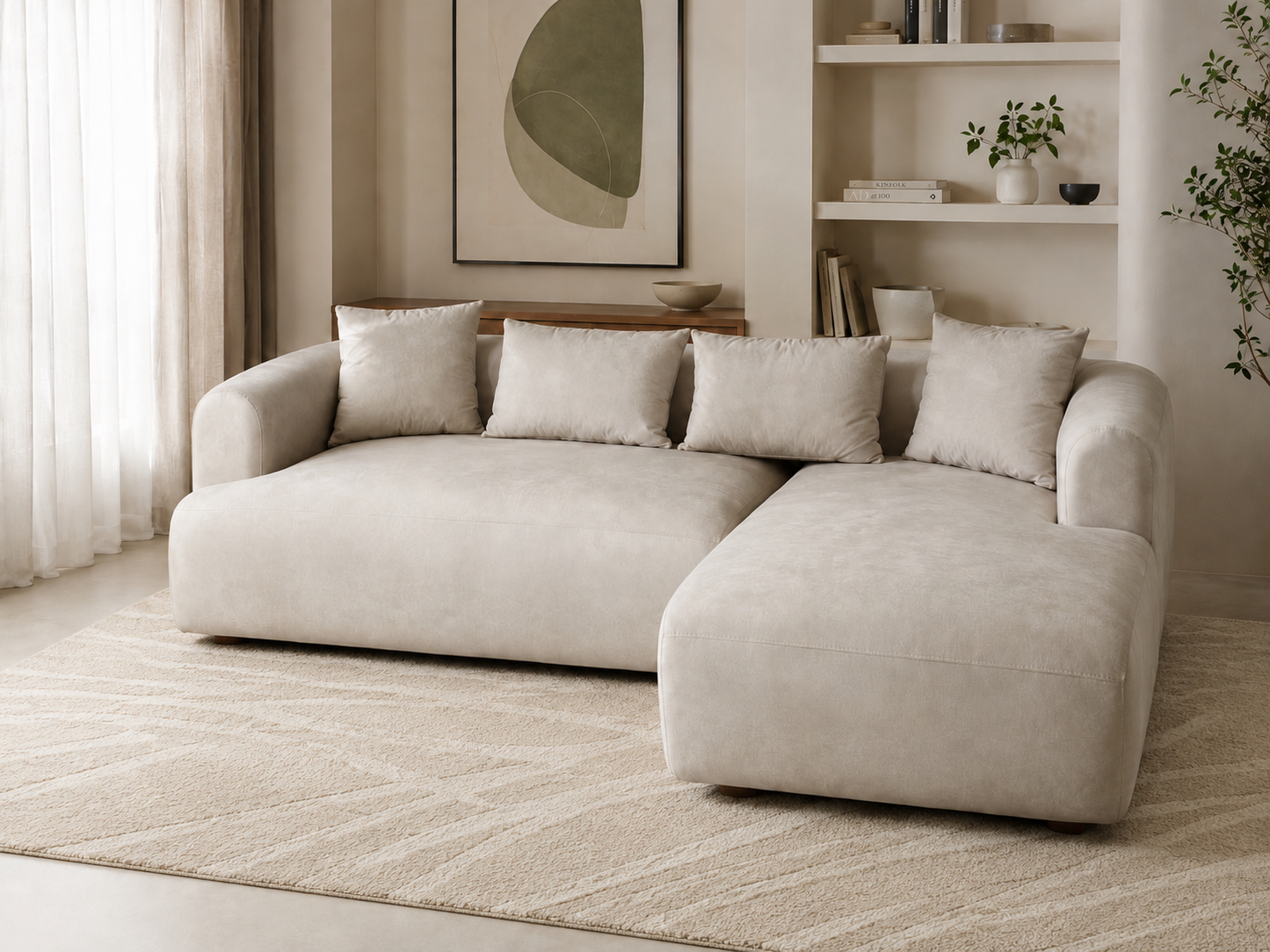 Canapé d'Angle Ela Velours Beige