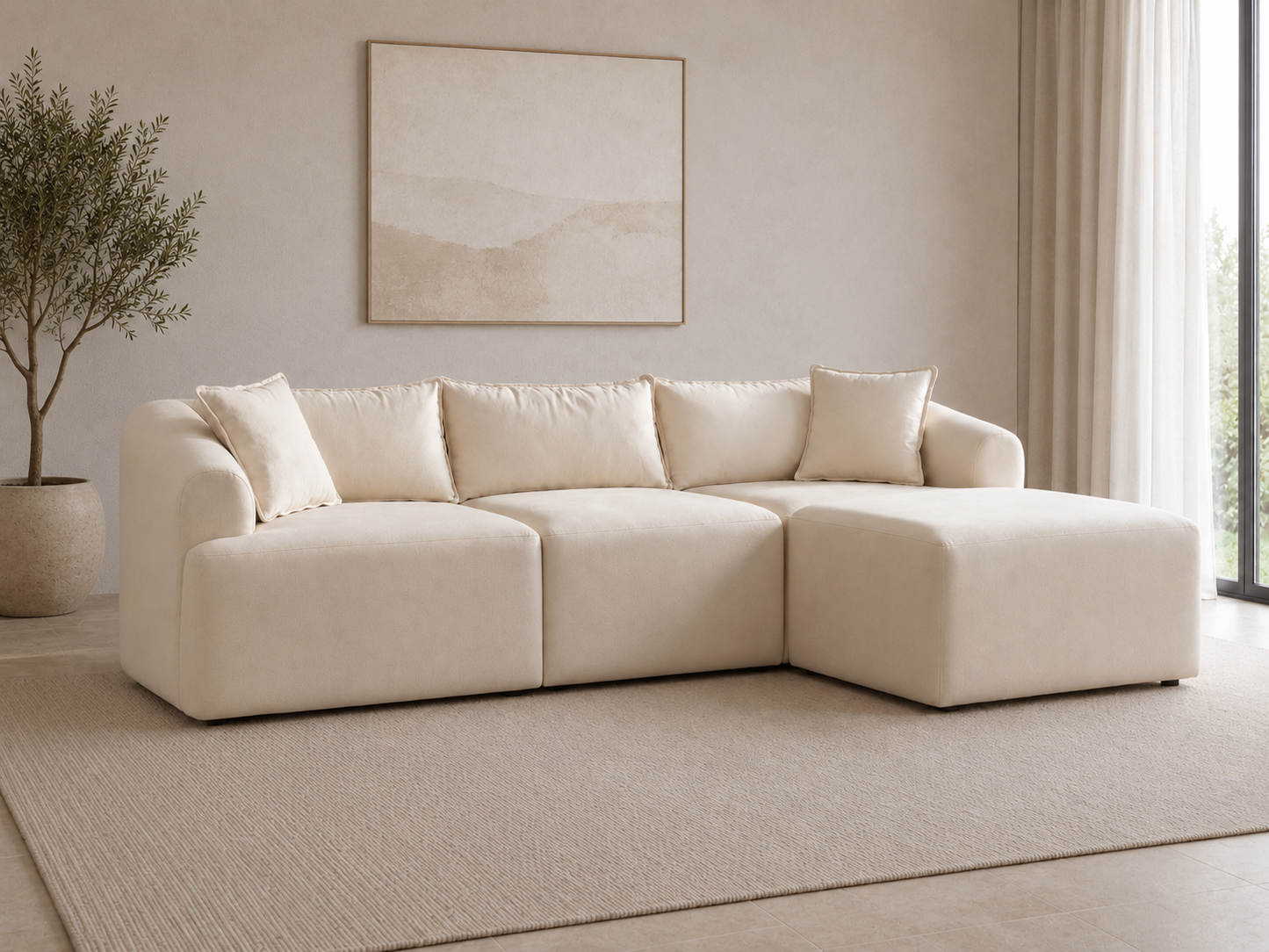 Canapé Mila Modulable Velours Blanc cassé