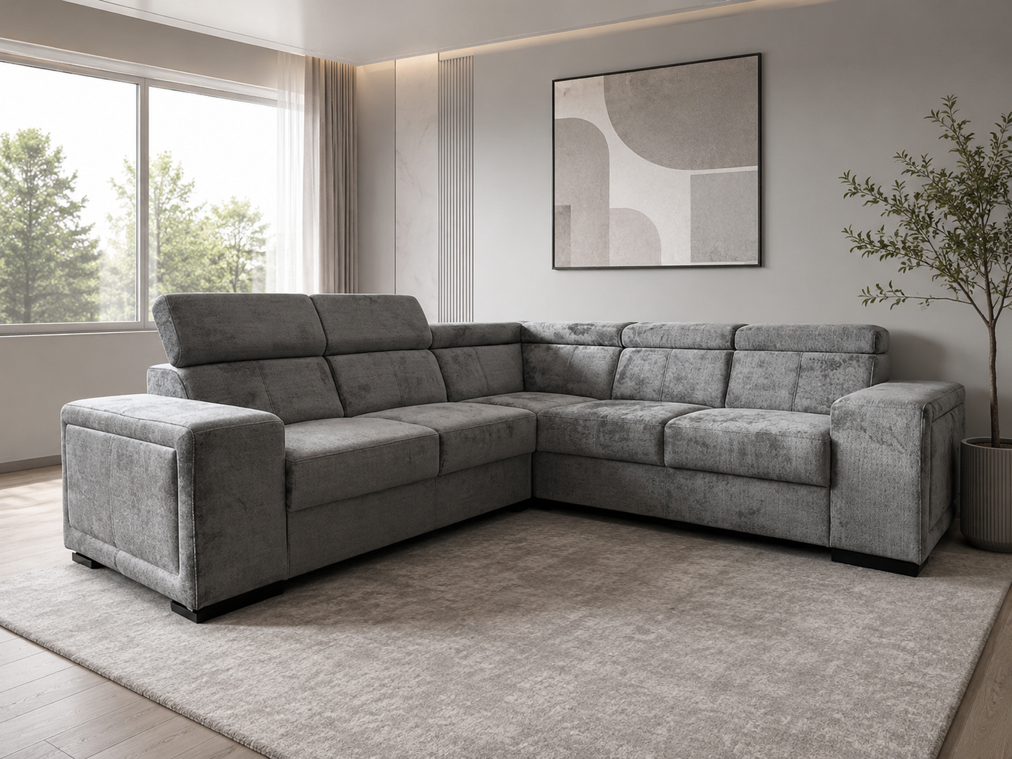 Canapé Karola Convertible Tissu Marbella Gris Anthracite