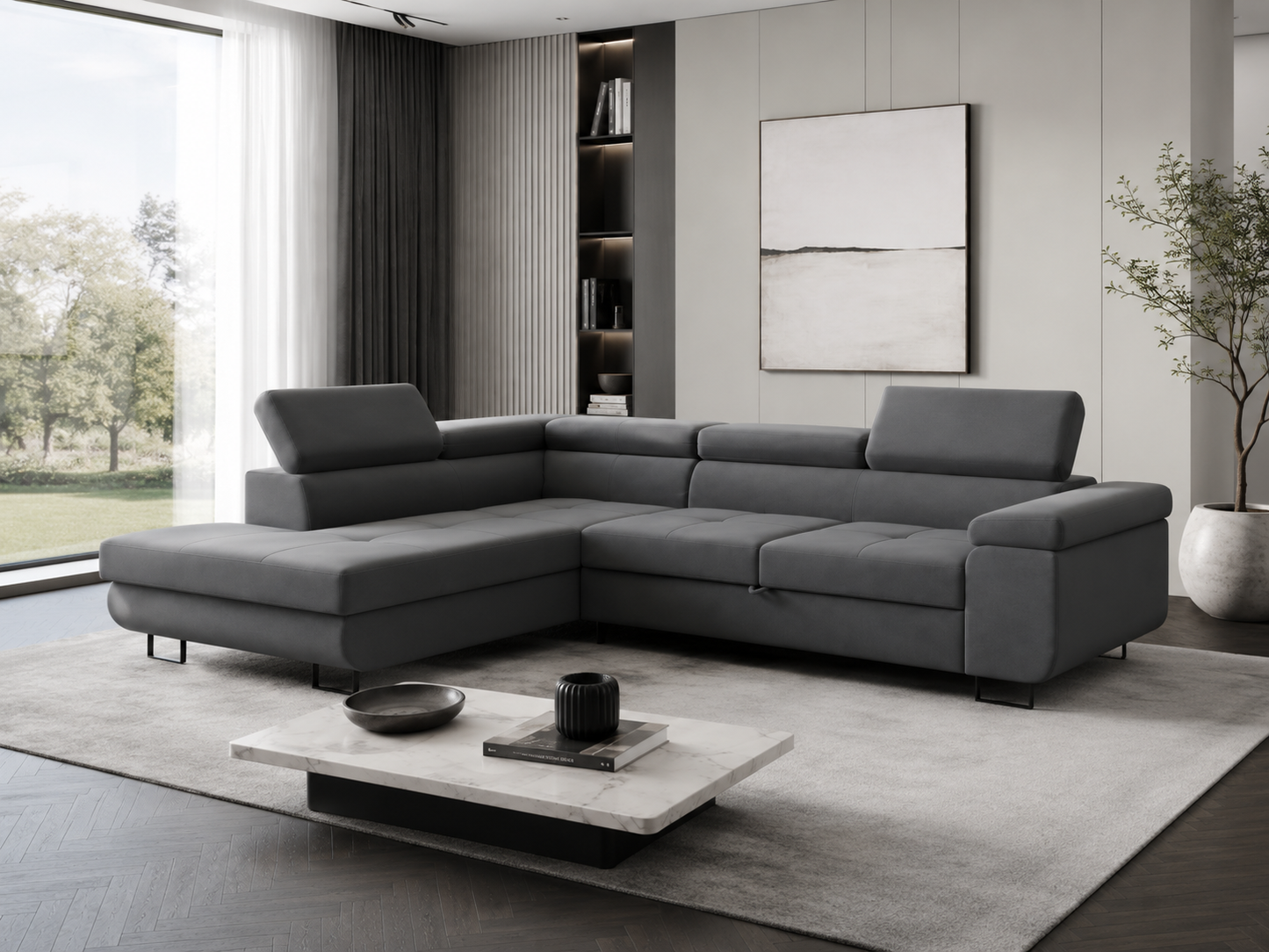 Canapé D'angle Convertible Tony Gris Anthracite