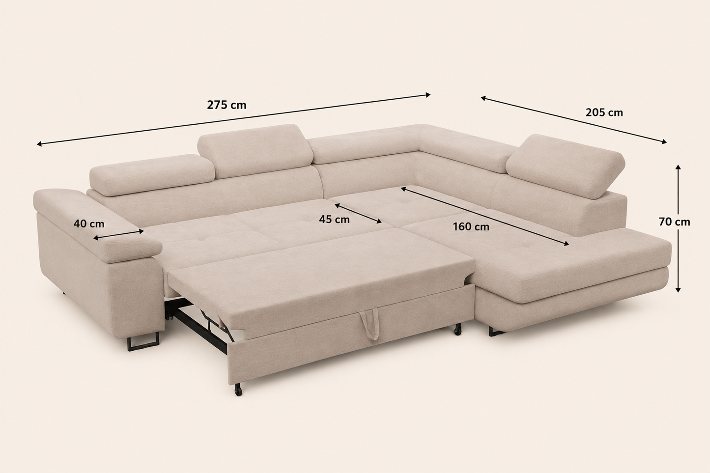 Canapé D'angle Convertible Tony Beige