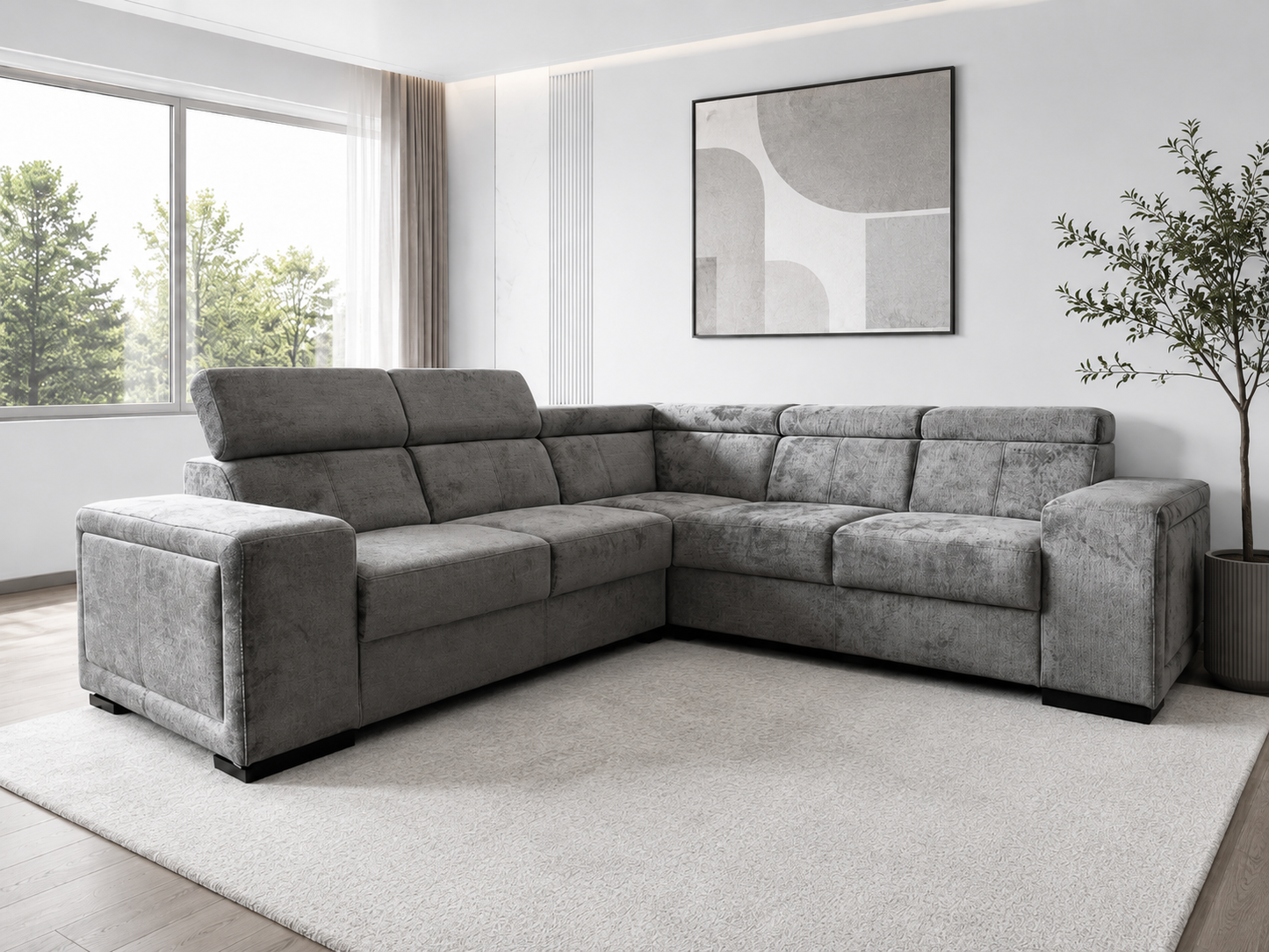 Canapé Karola Convertible Tissu Marbella Gris Anthracite