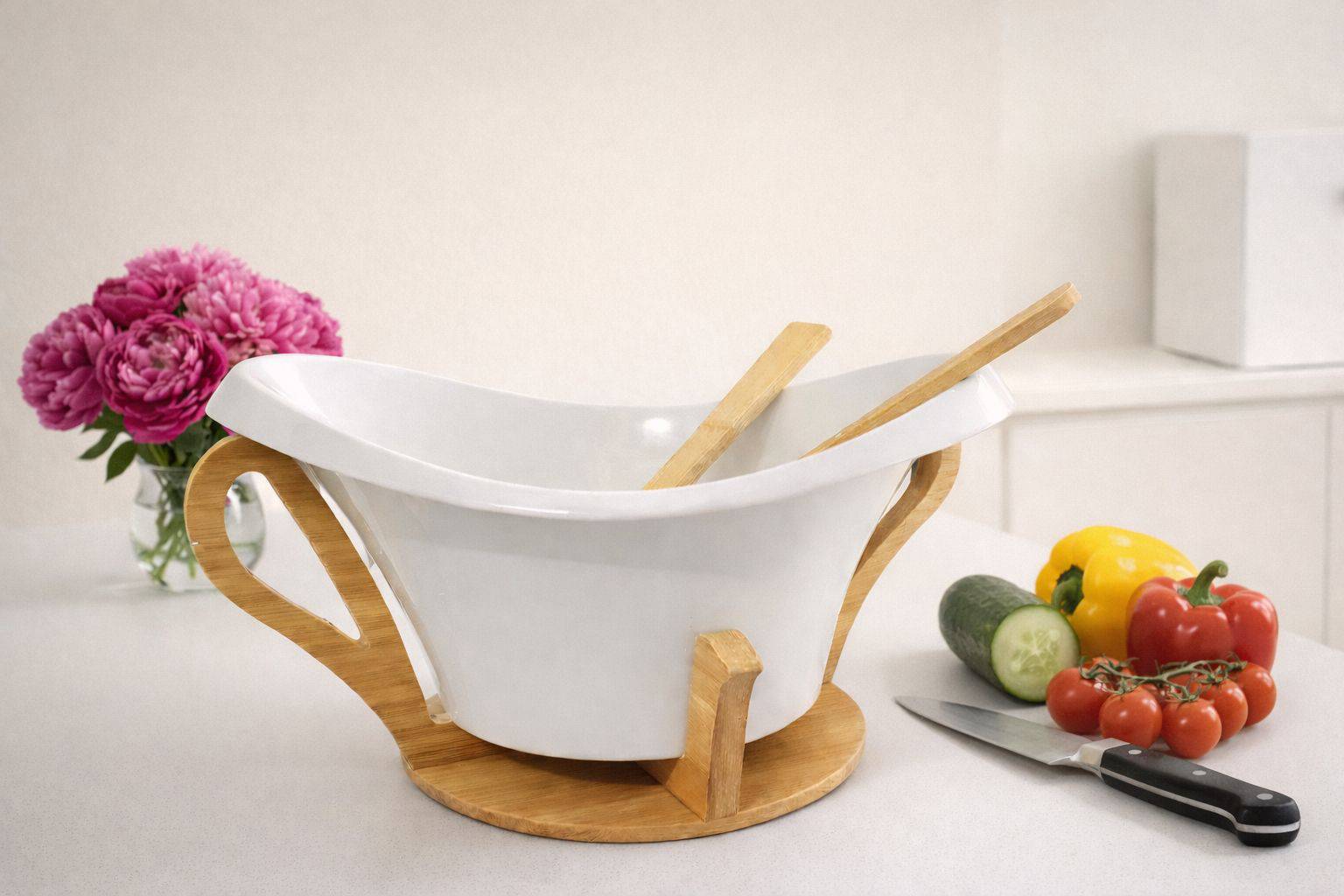 Saladier élégant accompagné de son support en bois assorti - Home de Luxe France 