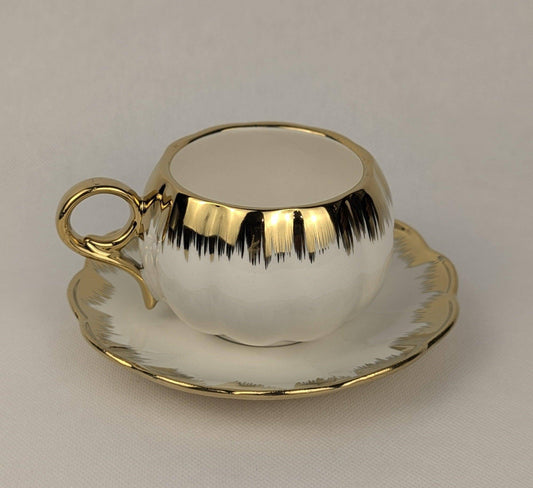 Six tasses à café dorée et blanche - Home de Luxe France 