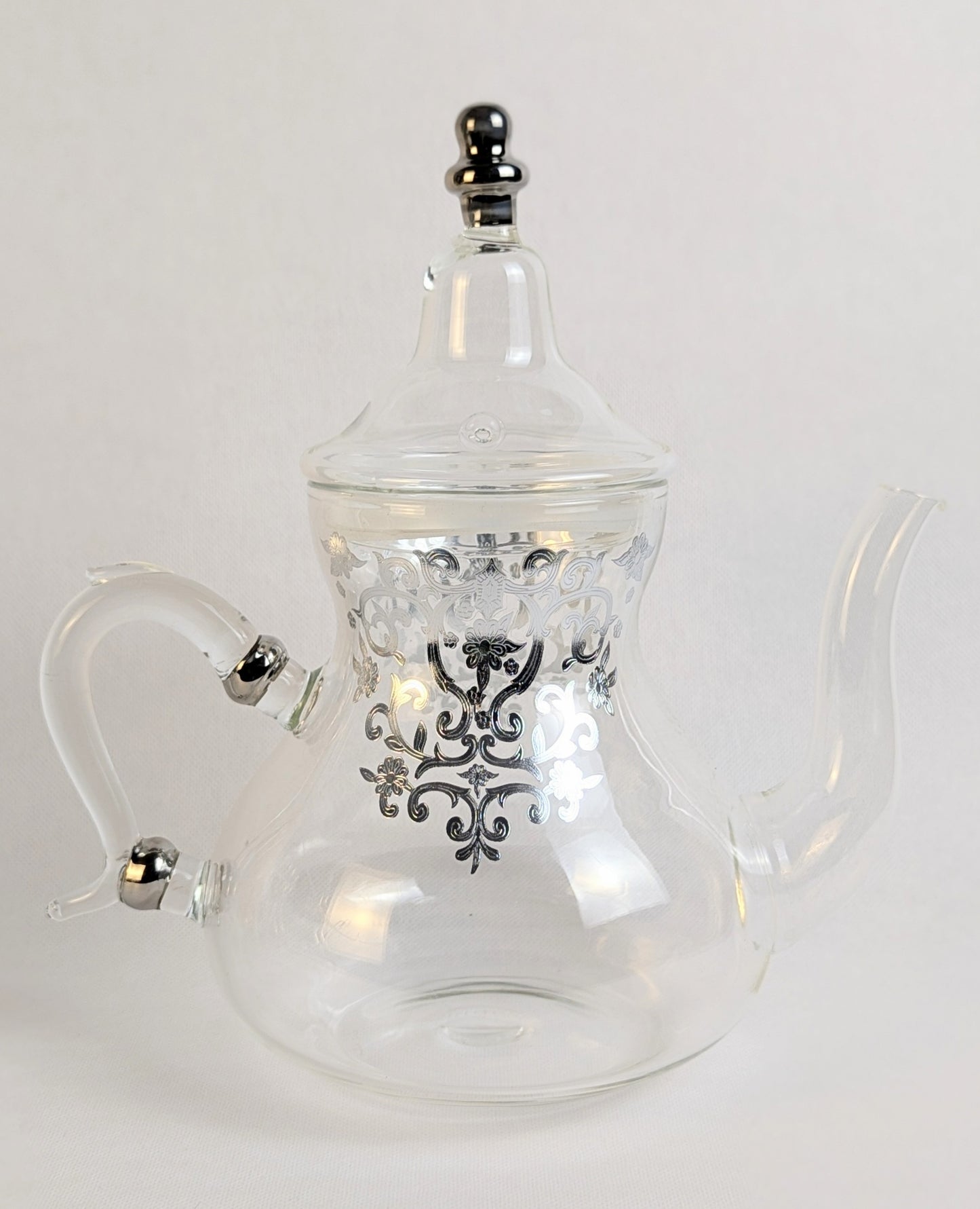 Théière en verre argentée