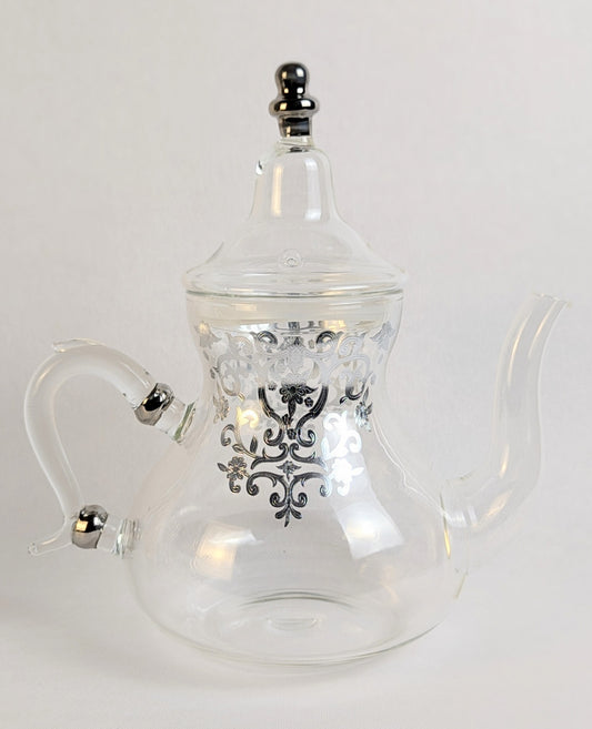 Théière en verre argentée