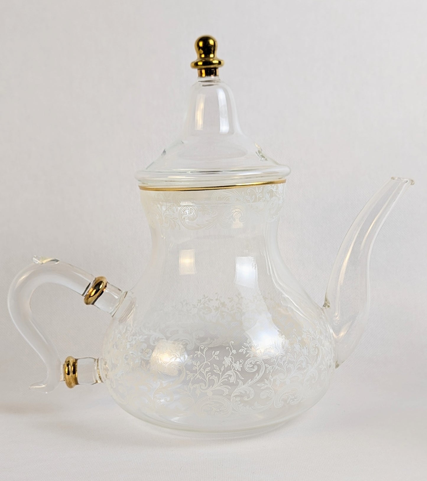 Théière en verre motif blanc