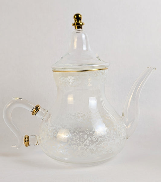 Théière en verre motif blanc