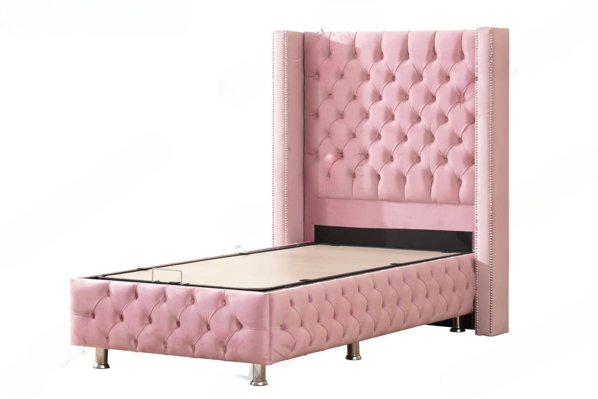 Lit Coffre Enfant CLOUTE - Velours capitonné