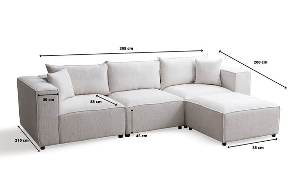 Canapé Elégance Chenille Modulable Blanc cassé 3+1 Pouf