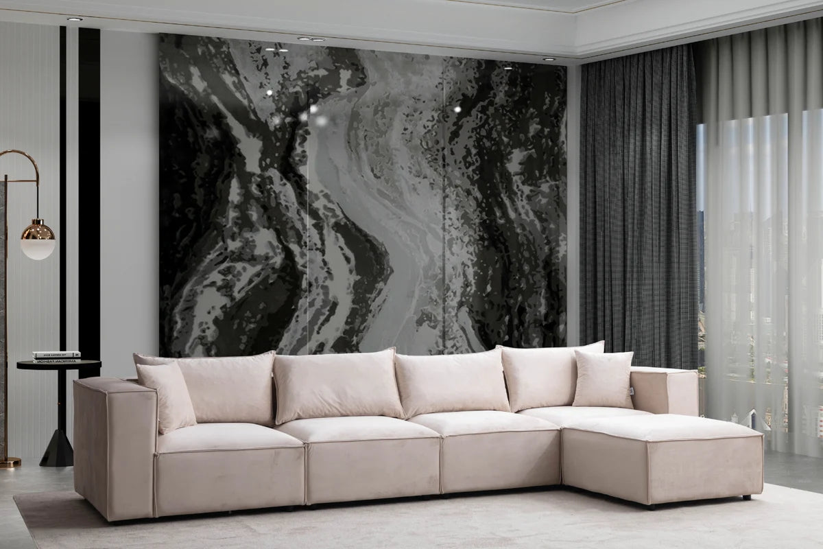 Canapé Elégance Velours Modulable 4+1 Pouf