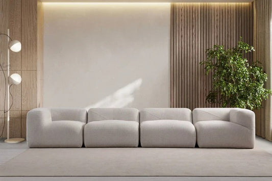 Canapé nuage en chenille blanc cassé de HomeDeLuxe, assise moelleuse et design élégant pour salon moderne.