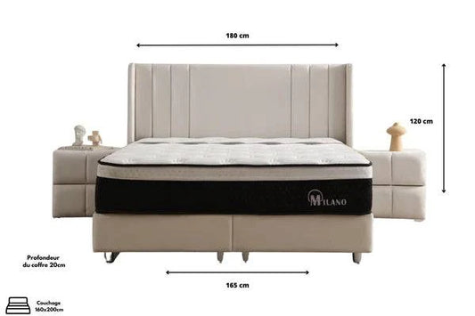 Lit coffre ALMA blanc cassé en velours de HomeDeLuxe, avec tissu doux et design élégant, vue de face.