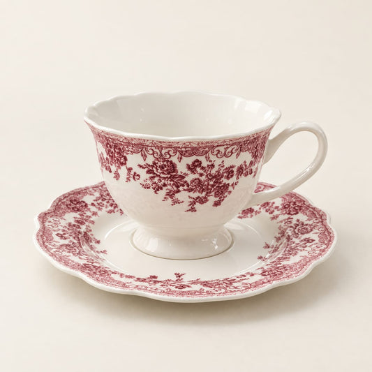 Set de six tasses et sous tasses vintage rouge