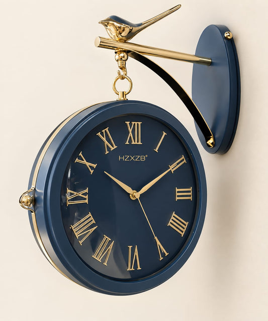 Horloge murale double cadran bleu