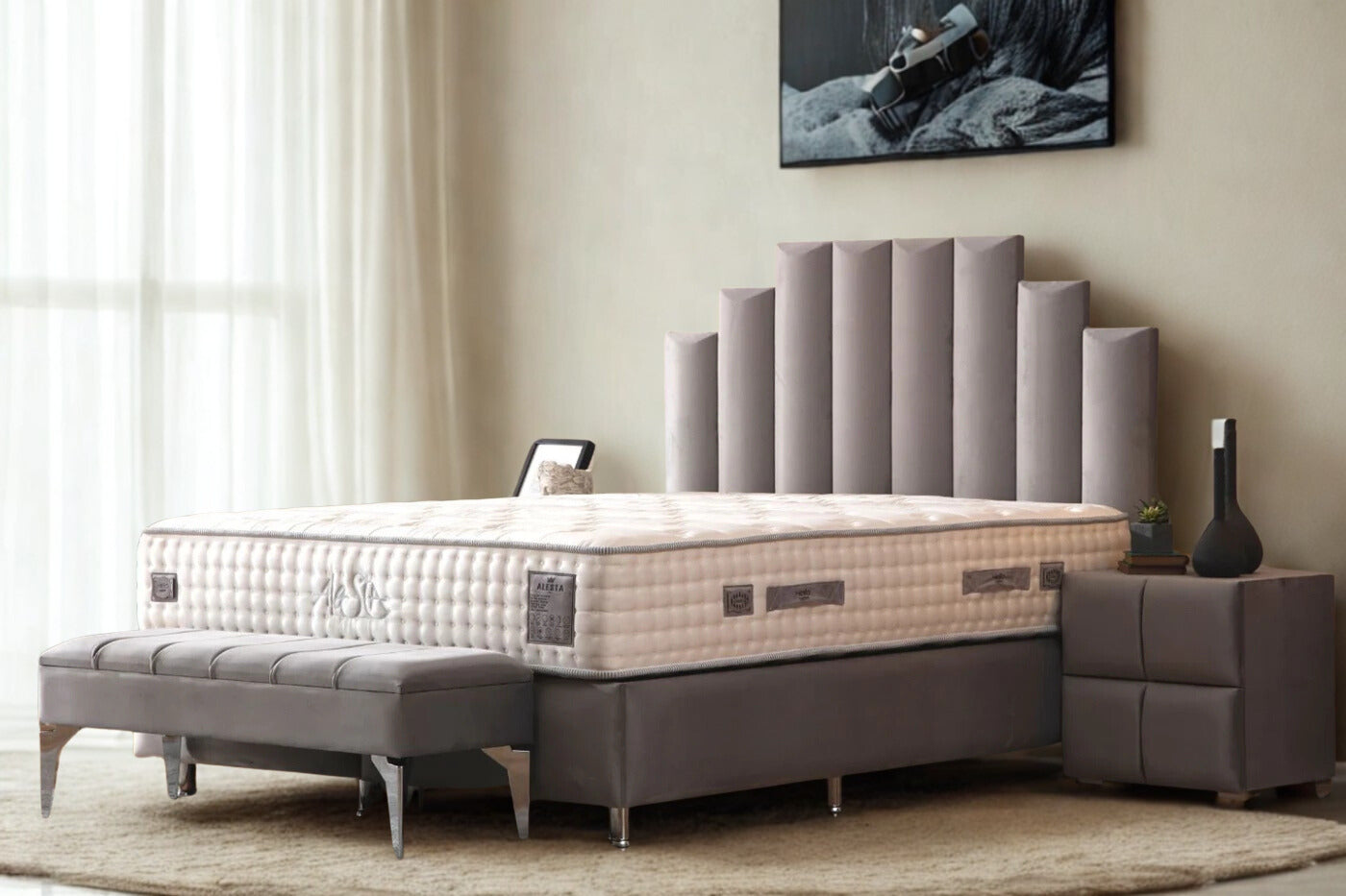 Lit Coffre NATURA GRIS - Velours