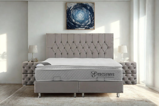 Lit Coffre HUGO BEIGE ou GRIS - Velours