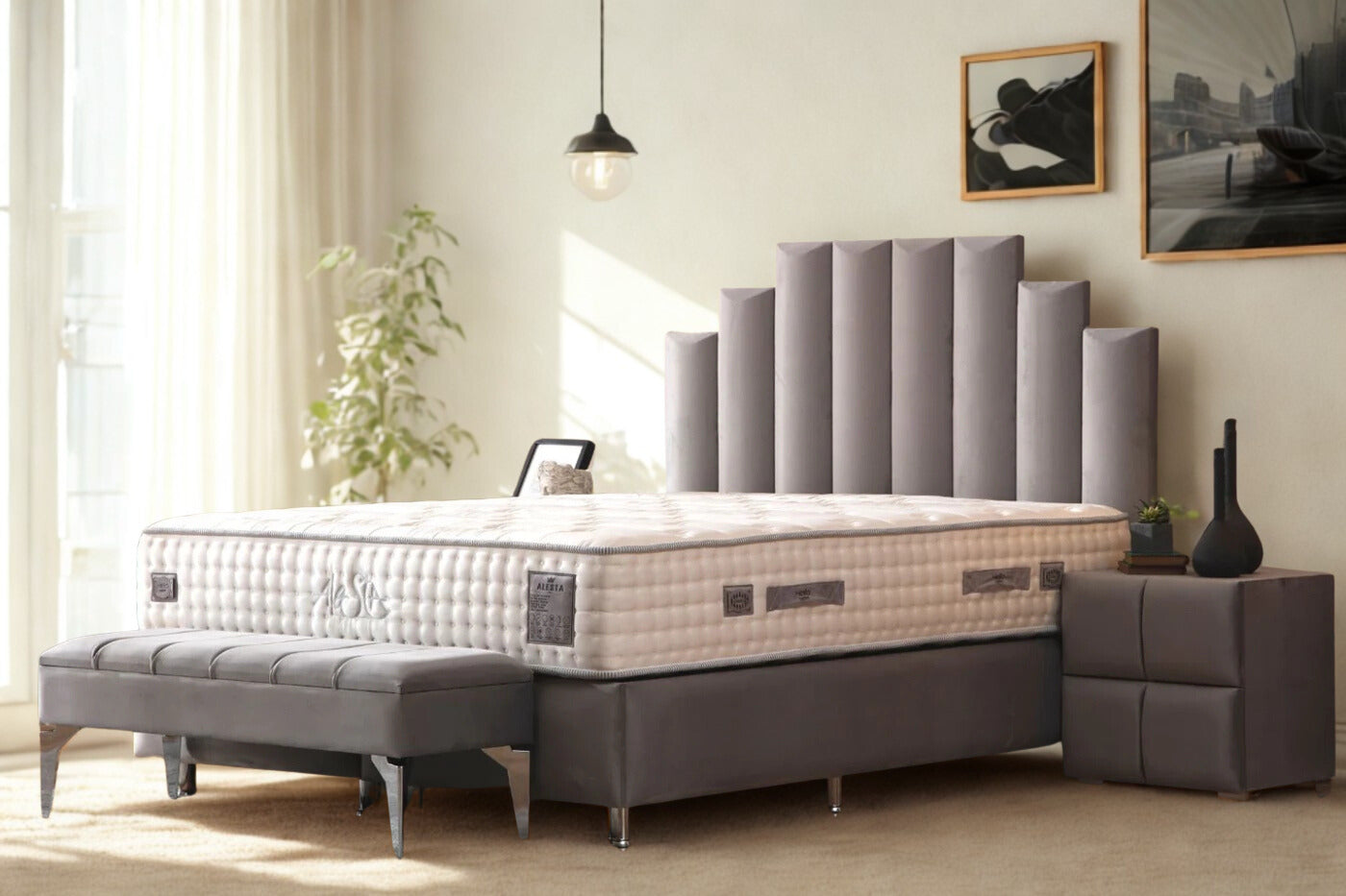 Lit Coffre NATURA GRIS - Velours