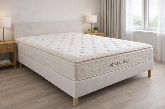Matelas HomeDeLuxe ROYAL LUXURY avec ressorts, 36 cm d'épaisseur, surface en tissu blanc, confort optimal pour sommeil réparateur