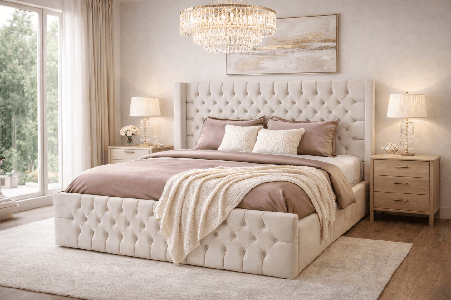 Cadre De Lit CLOUTE BIANCA - Velours capitonné - Home de Luxe France 